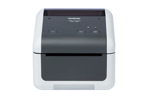 The Brother TD-4420DN desktop label and receipt printer, front view